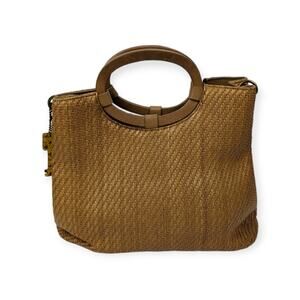 Vintage Fossil Woven Handbag With Leather Handles